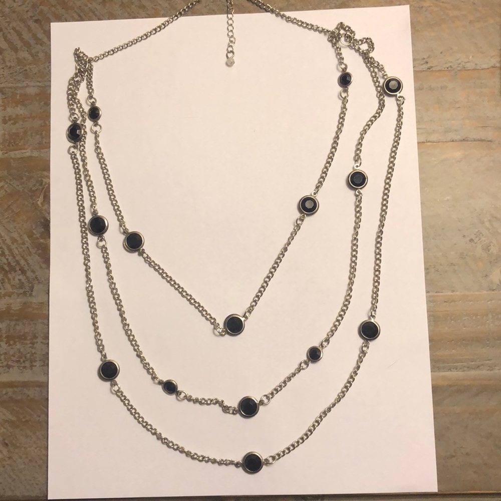 3 layered black and silver necklace